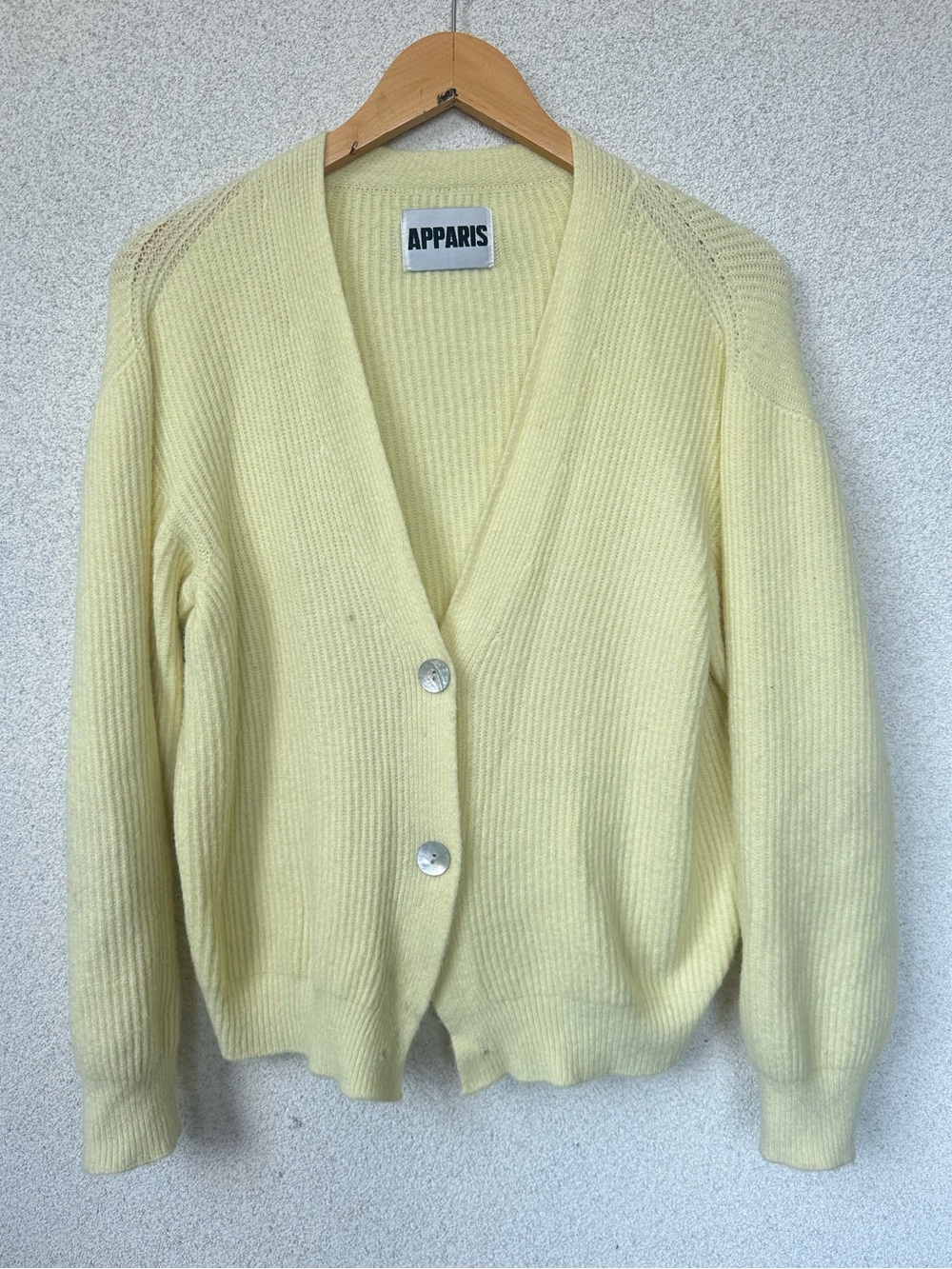 Apparis Soft Ribbed Cardigan Sweater Pale Yellow Button Front Knit - AS IS